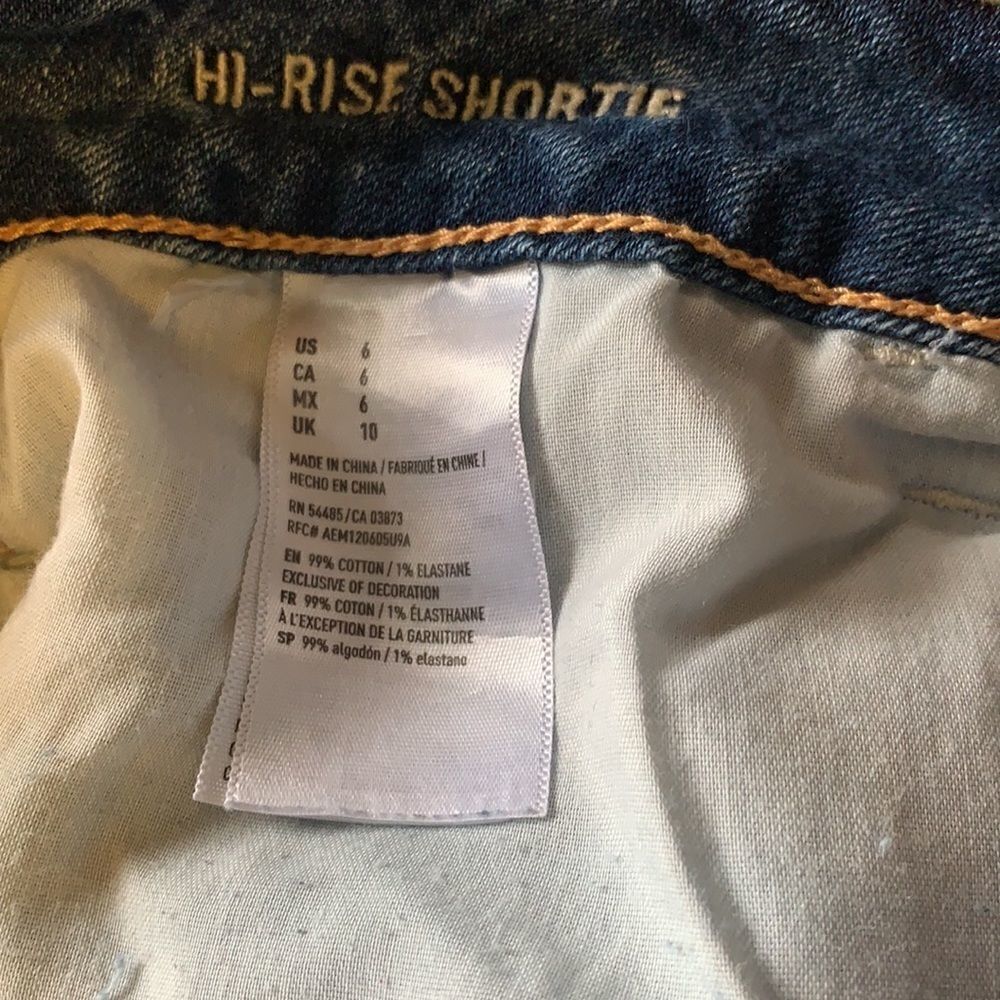 EXCELLENT DISTRESSED CONDITION WOMEN’S 6 AMERICAN EAGLE HI-RISE SHORTIE SHORTS - Picture 5 of 7
